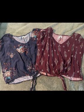 Tie-Front Floral & Geo Tee Bundle